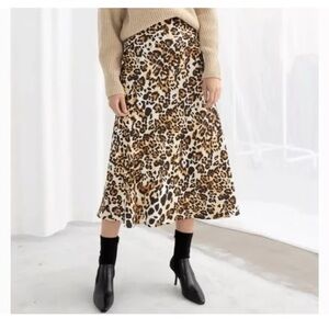& Other Stories Leopard Print Satin Midi Skirt